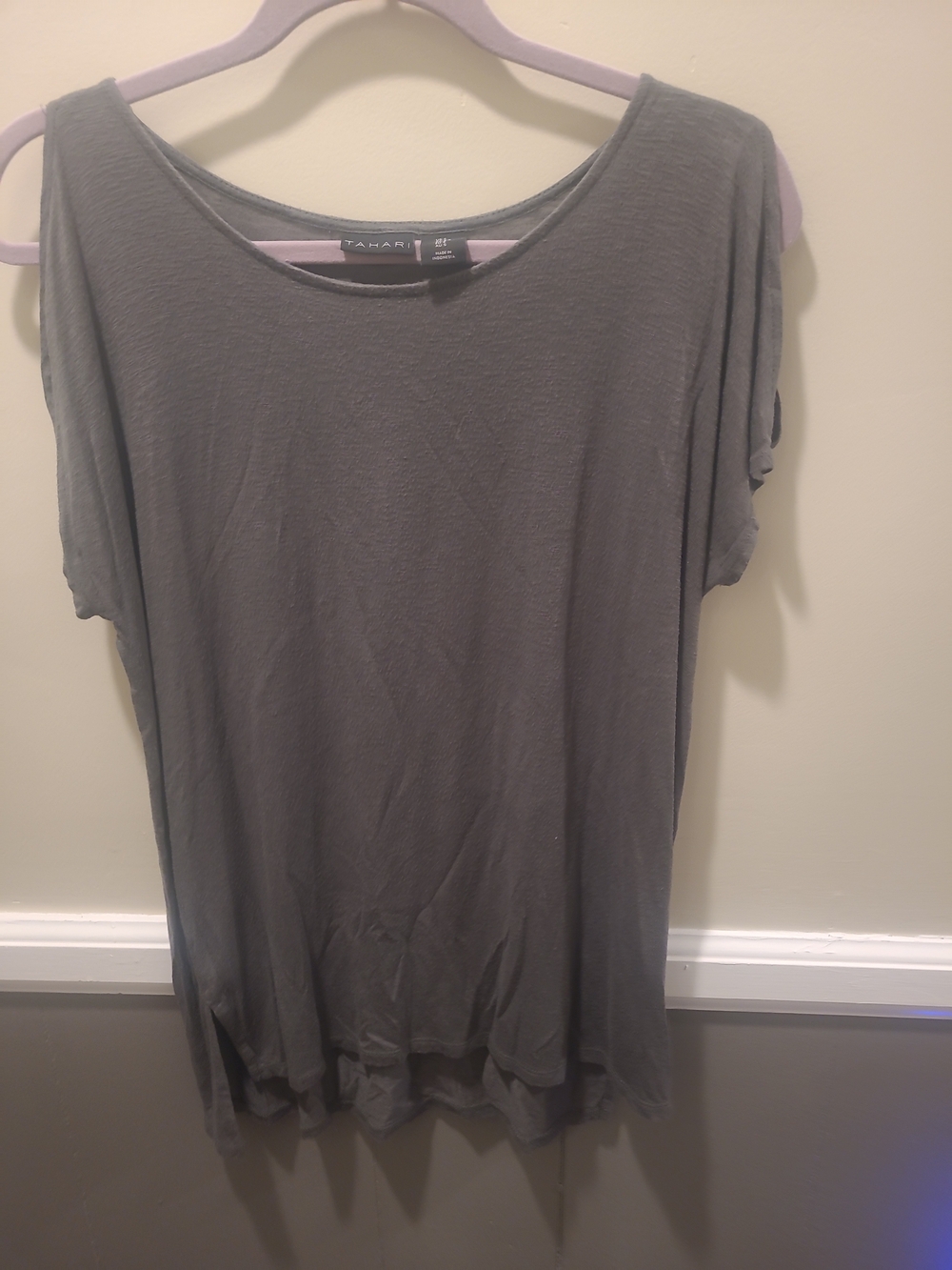 Tahari Womens Small Cold Shoulder Olive Green S/S Blouse - Picture 2 of 11